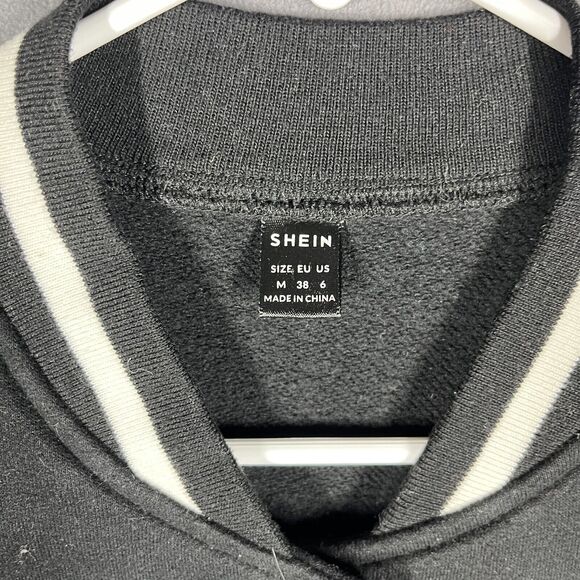 Shein Varsity Jacket Women's 6/Medium Black Coolane Letter Pure Leather Sleeve - Picture 2 of 7